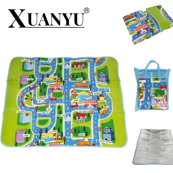 Alfombra de juegos infantil con pista de coches - XUANYU - 160 x 130 cm - Verde - Respetuosa con el medio ambiente
