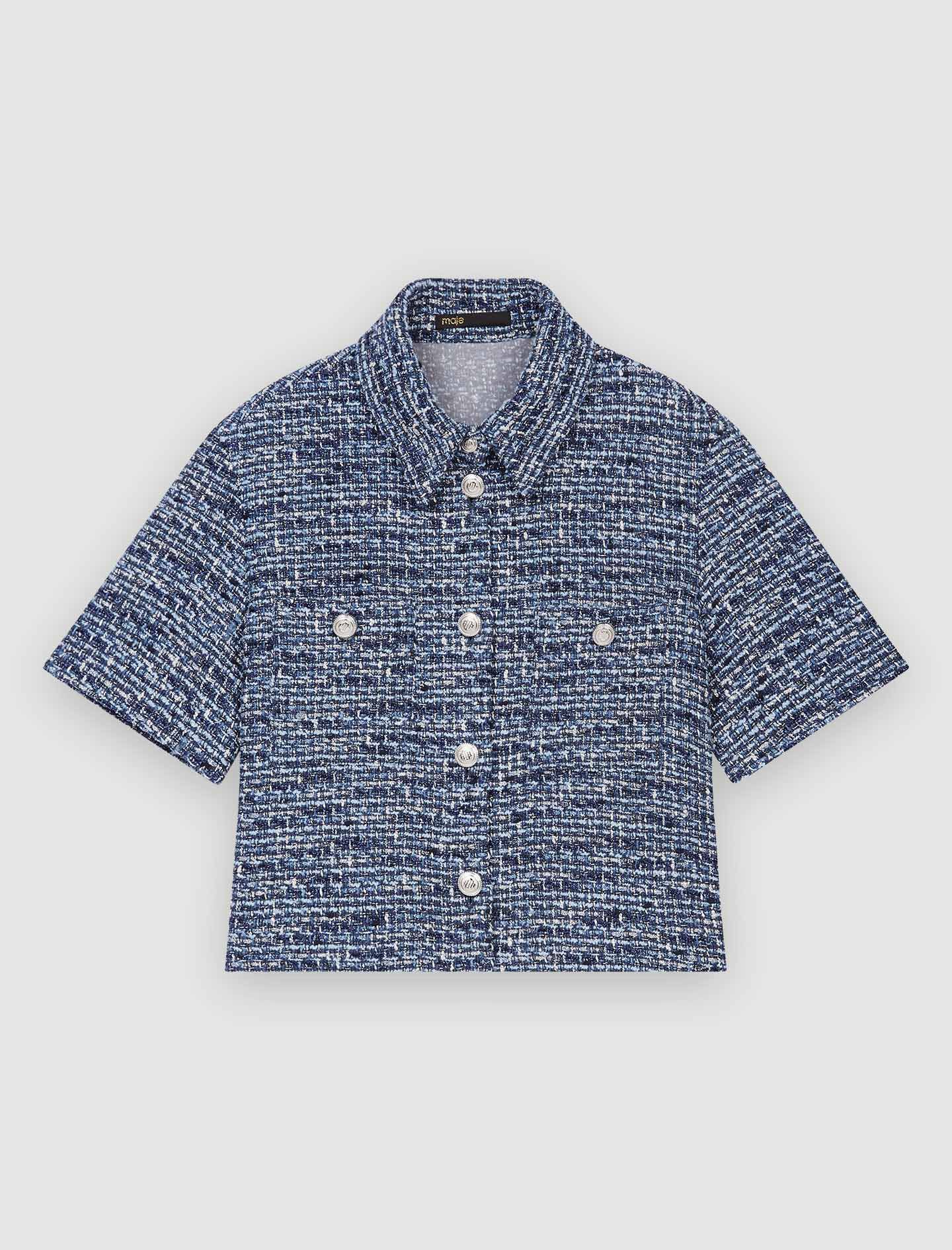 Gespikkeld tweed overhemd - Blauw