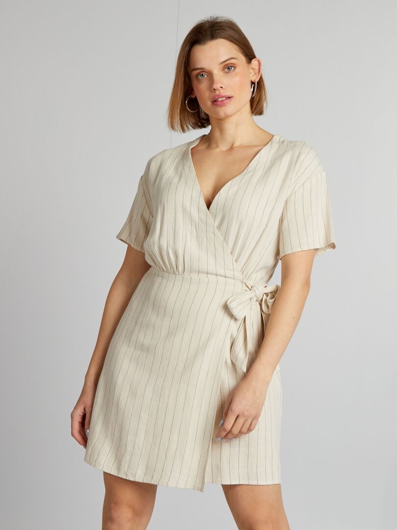 Vestido envelope de linho - BEGE