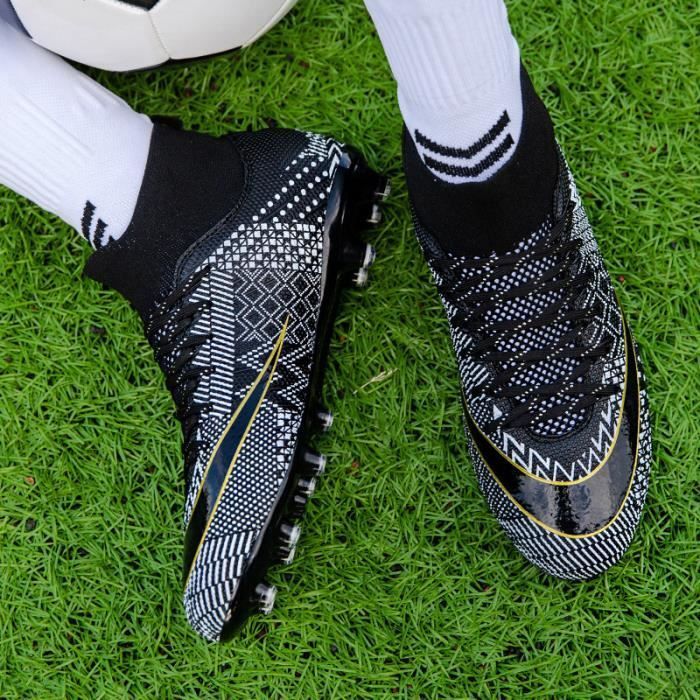 Chaussures de Football Garçon Chaussures de Football Enfants Chaussure Foot Crampons Chaussures d'Entraînement de Football,noir