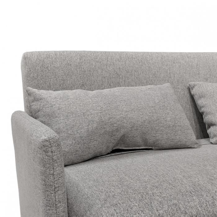 Divano letto trasformabile a 2 posti in tessuto grigio chiaro con gambe in legno - JUDY