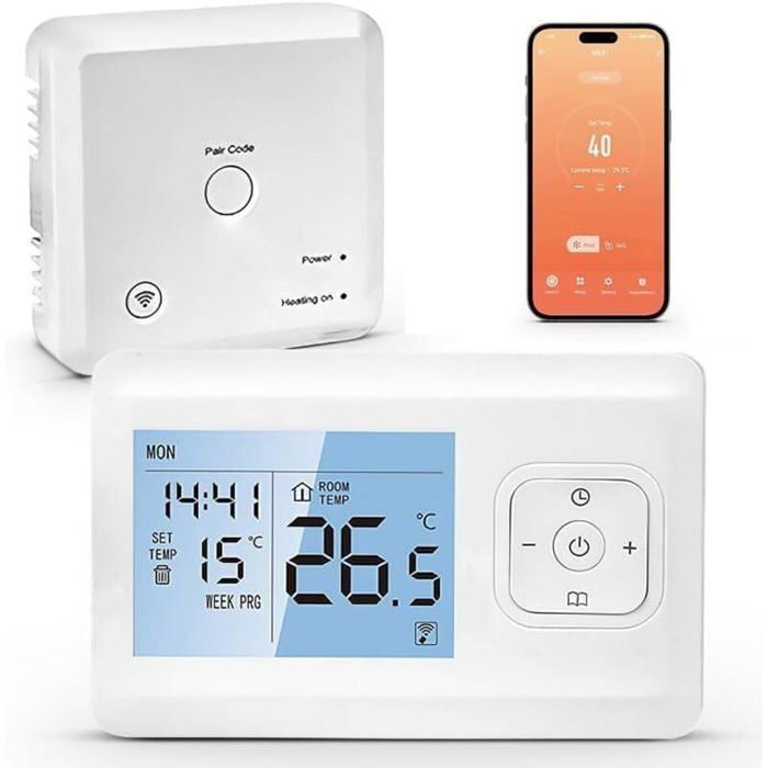 Thermostat connecté sans fil - ZOR® - WiFi - Programmable - Commande vocale - Compatible Alexa et Google Home - Antigel