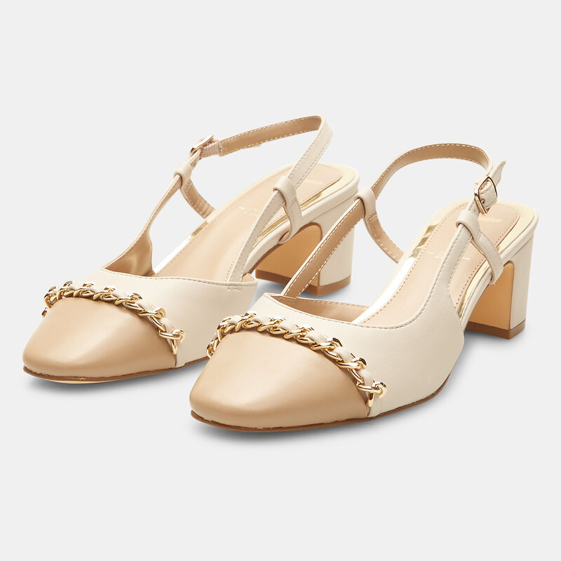 Damskie półbuty typu slingback z obcasem midi i łańcuszkiem