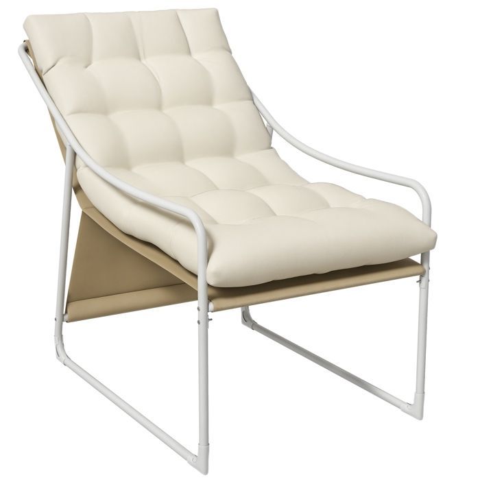 Silla de jardín Outsunny, sillón de exterior con cojín, estructura de acero para balcón, terraza, jardín, color beige.