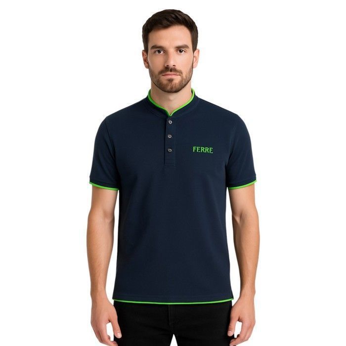 Ferre Giorgio Herren-Poloshirt mit kurzen Ärmeln und Stehkragen, Marineblau