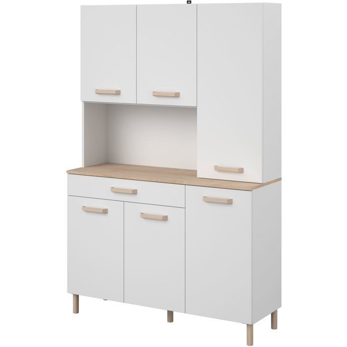 Buffet de cuisine - ESSENTIEL 2 - 120,1 x 40,3 x 182,6 cm - Blanc / Chêne - PARISOT
