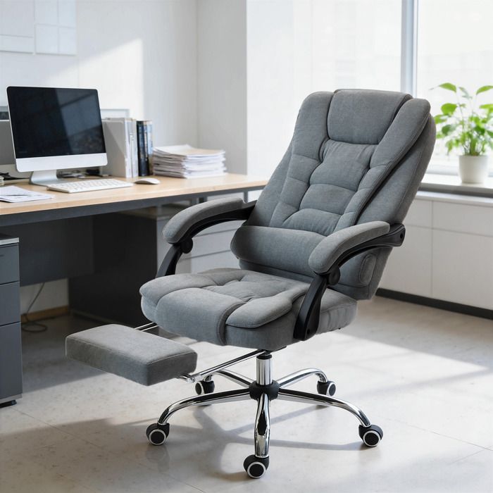 Sedia da ufficio Vinsetto - altezza regolabile, schienale reclinabile - massaggiante e riscaldante - tessuto effetto lino - 65x70x119cm - grigio
