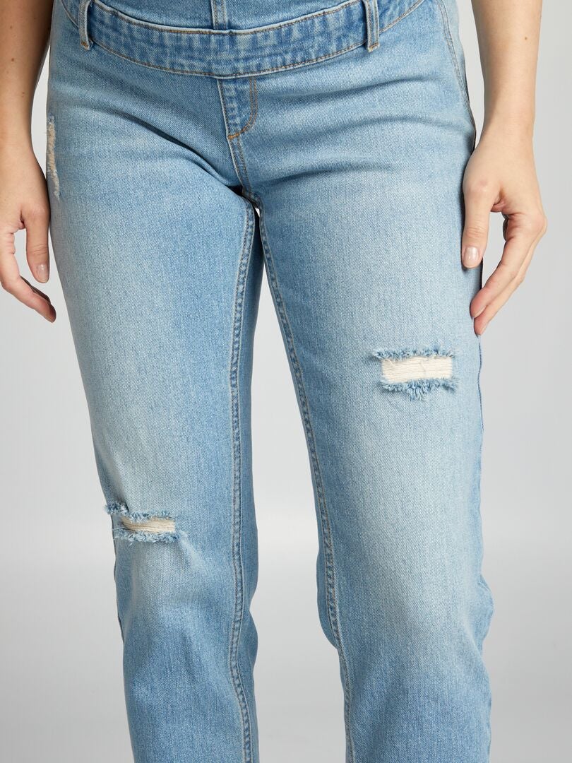 Macacão jeans elástico para gestantes - AZUL