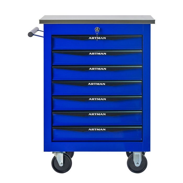 Carrello portautensili - 7 cassetti - Acciaio inox - Ruote piroettanti - Serratura a chiave