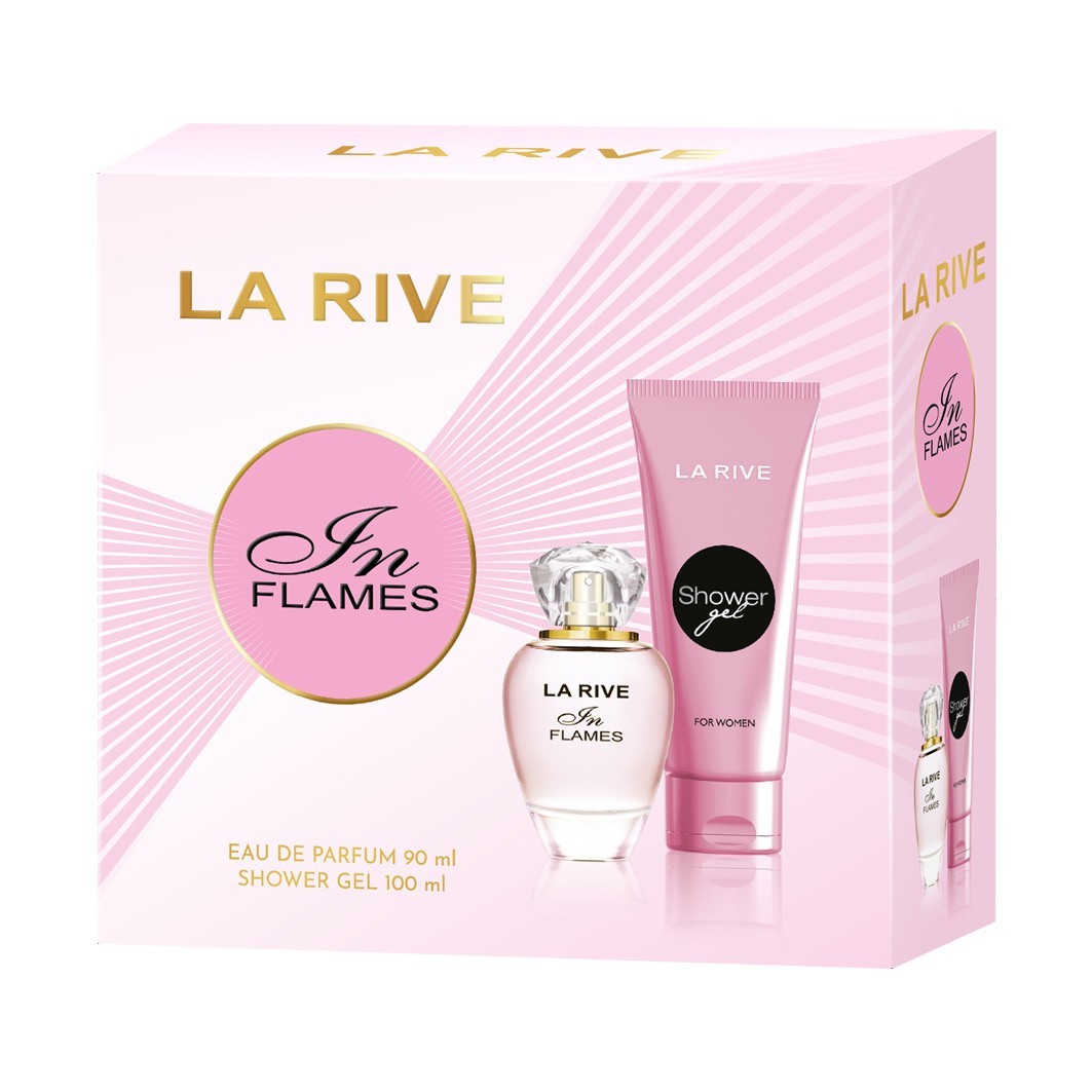 Conjunto de fragrâncias La Rive “In Flames” 90 ml Eau de Parfum + 100 ml Gel de Banho – Conjunto para presente com 1 peça