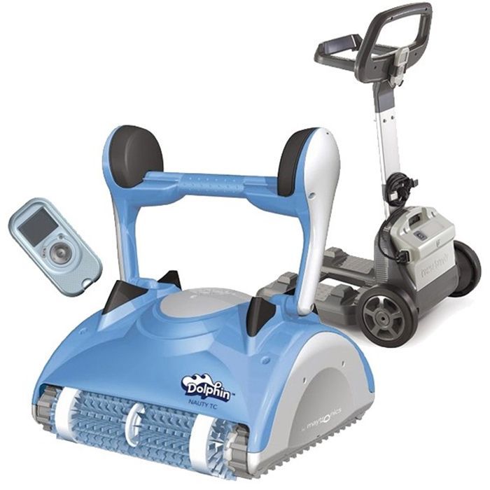 Maytronics Dolphin Nauty TC Electric Pool Robot with Remote Control and Trolley