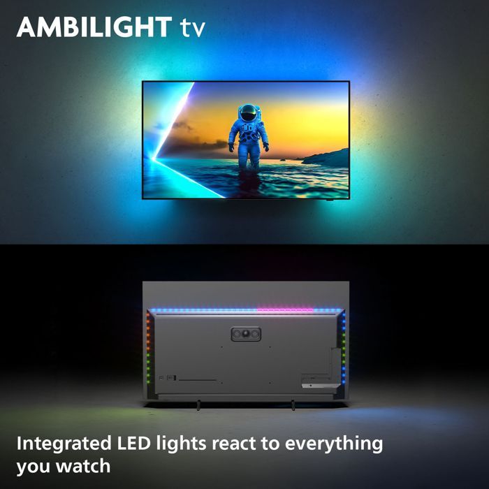 Televisor Philips 77OLED810 de 194 cm, 4K UHD 2025, OLED Ambilight, color gris metalizado.