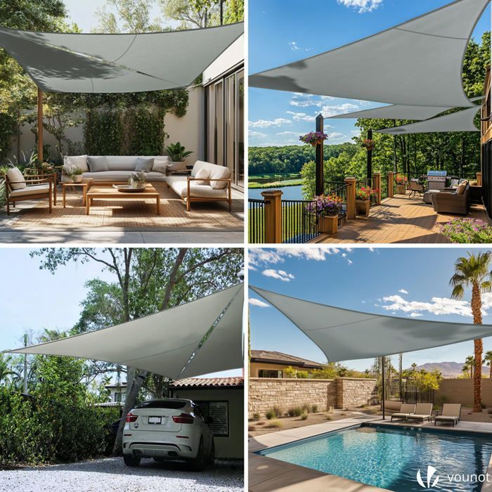 Vela de sombra triangular impermeable de poliéster VOUNOT® con kit de montaje, 3x3x3 m, color gris.