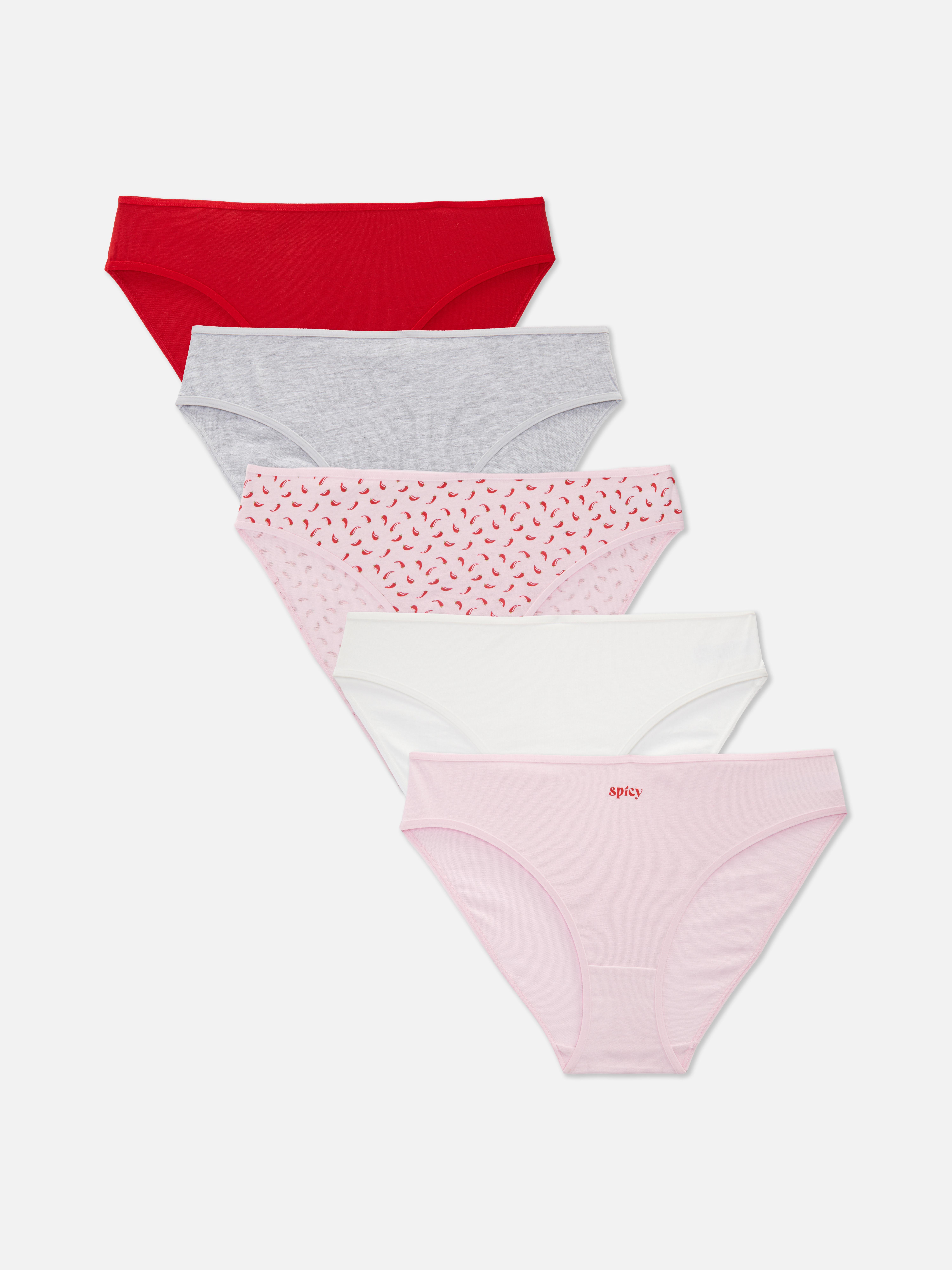 Slip mini per tutti i giorni, set da 5. Un set di cinque slip mini con design diversi.