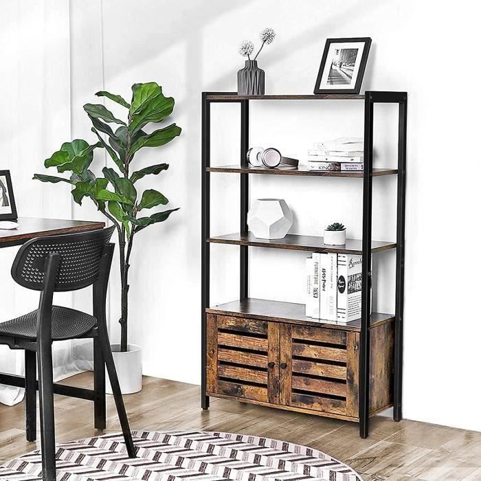 Libreria VASAGLE, mobile contenitore, stile industriale, con 3 ripiani e 2 ante a battente, 70 x 30 x 121,5 cm, LSC75BX