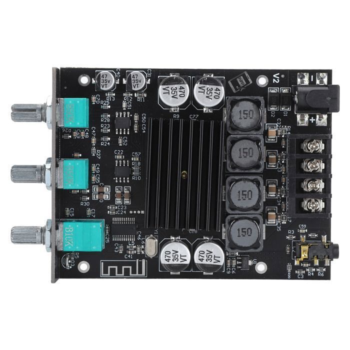 Placa amplificadora Bluetooth, placa amplificadora HiFi 2x100W com controle de graves e agudos TPA3116D2, entradas AUX, etiqueta