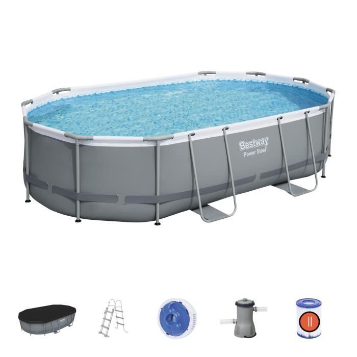 Kit de piscina tubular elevada BESTWAY - Power Steel™ - 488 x 305 x 107 cm - Ovalada (Incluye escalera, cubierta y