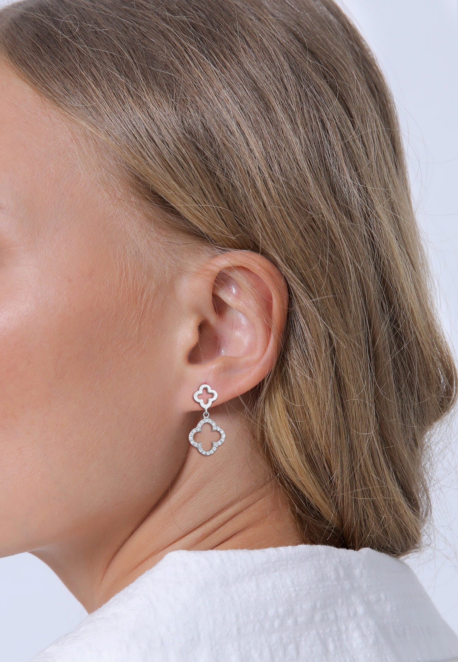 Elli Elli Clous d'oreilles Femmes Trèfle Zirconia Taille Diamant Blanc Argent Sterling 925 Soirée Festive