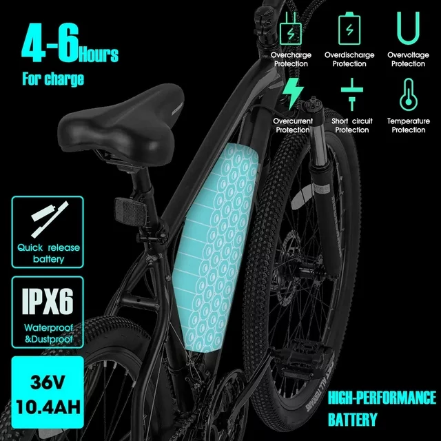 Hiland Rockshark sähköpyörä sähkömaastopyörä alumiinia 26/27.5 tuumaa 350W 20MPH aikuisille sähköpyörä Shimano 21 vaihdetta levyjarru joustohaarukka 36V 10.4Ah irrotettavalla akulla
