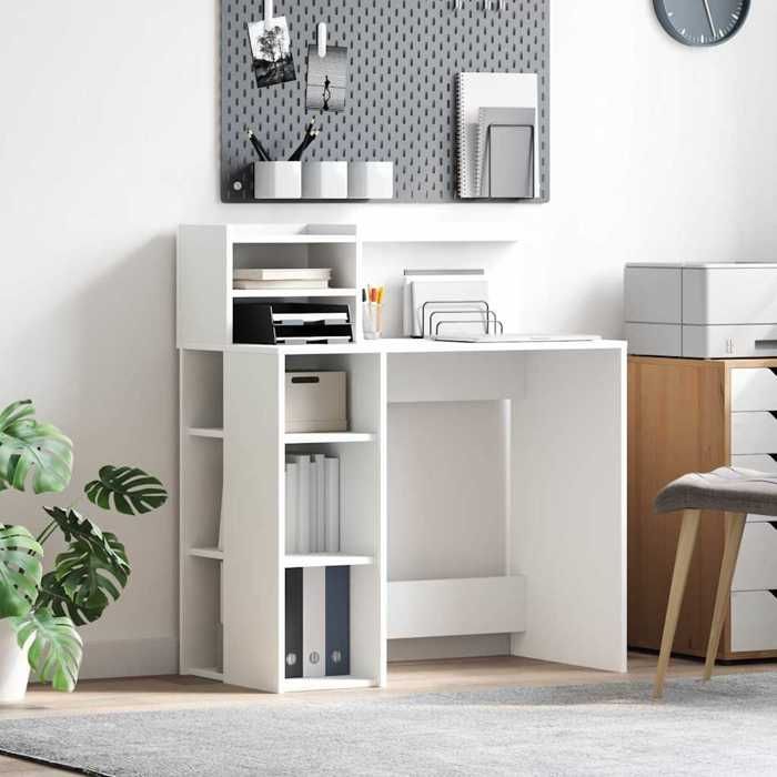 Scrivania vidaXL con contenitore e ripiano, bianca, 90 x 48 x 101,5 cm, 869522