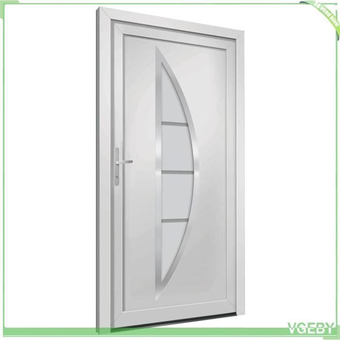 Puerta de entrada de PVC blanco de 98x208 cm con acristalamiento arqueado, cerradura de 5 puntos y umbral de aluminio.