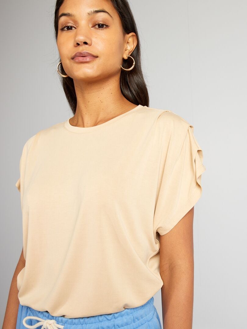 Camiseta con mangas plisadas - BEIGE