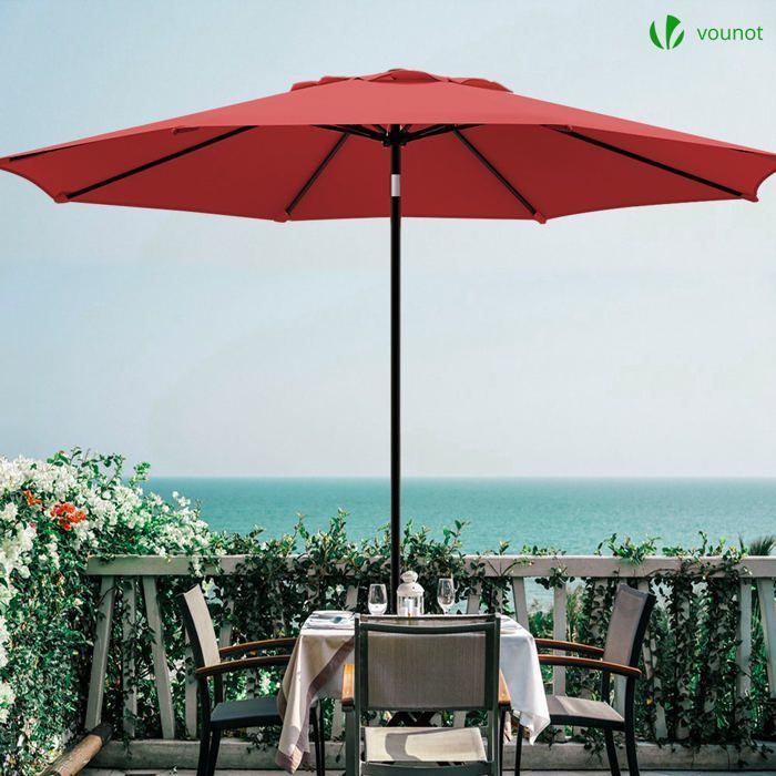 Sombrilla inclinable VOUNOT® Ø 2,7 x H 2,4 m Roja - Tejido resistente a los rayos UV e impermeable - Funda protectora