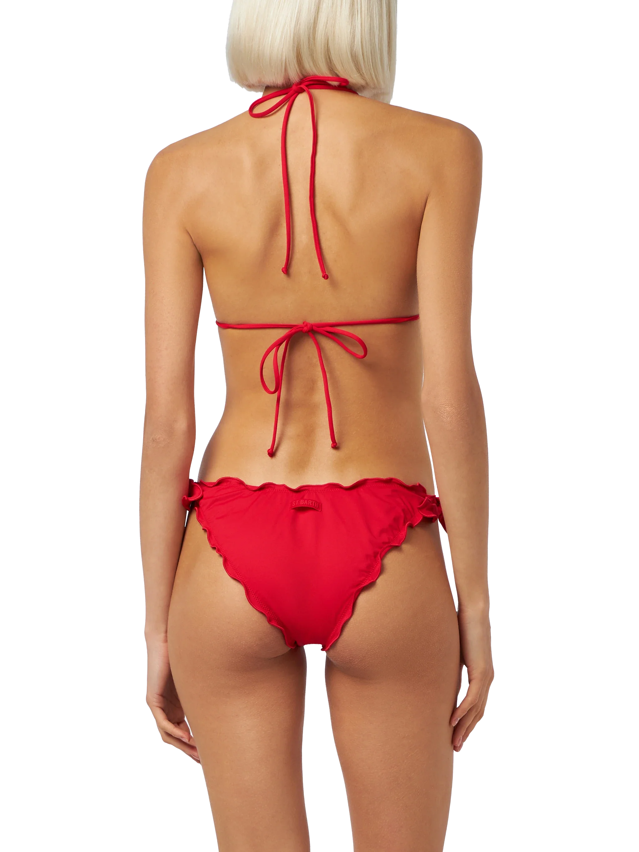 Klassieke rode driehoekbikini voor dames met het sterrenbeeld Boogschutter en Maan