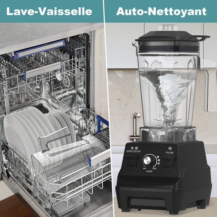 Frullatore professionale da 1600 W, OUTUOTWQ, potente frullatore multifunzione per smoothie, capacità di 1,8 litri, 6 lame, oltre 10 velocità + funzione Pulse.
