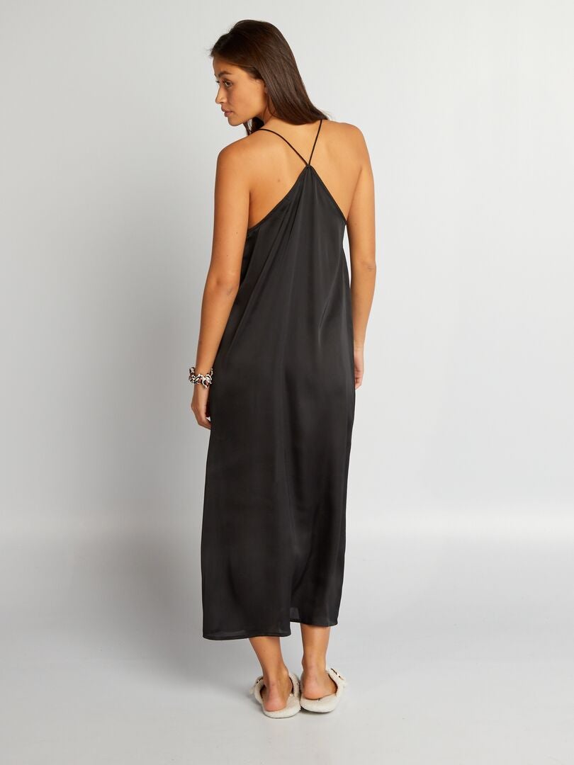 Babydoll lung din satin - NEGRU