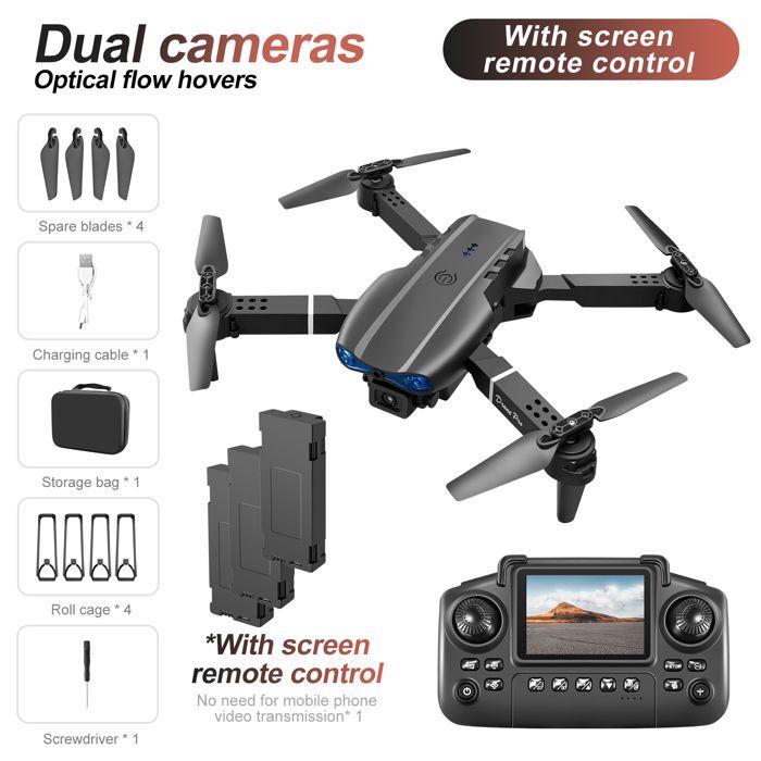 Dron con cámara, control remoto con pantalla, cuadricóptero RC plegable para principiantes, juguete para niños y niñas, regalos de Navidad, negro.
