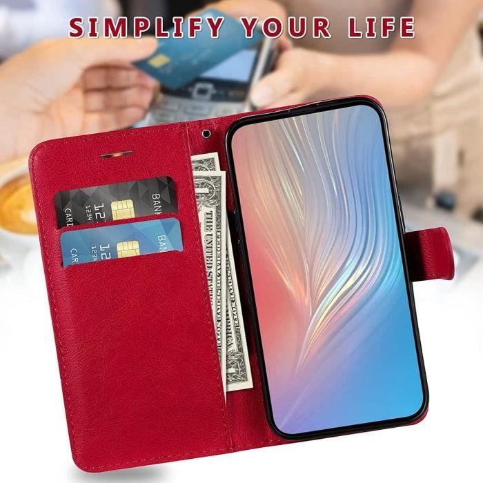 Coque de Protection YIOU - pour OPPO Reno 8 5G - Rouge - Effet cuir - Portefeuille