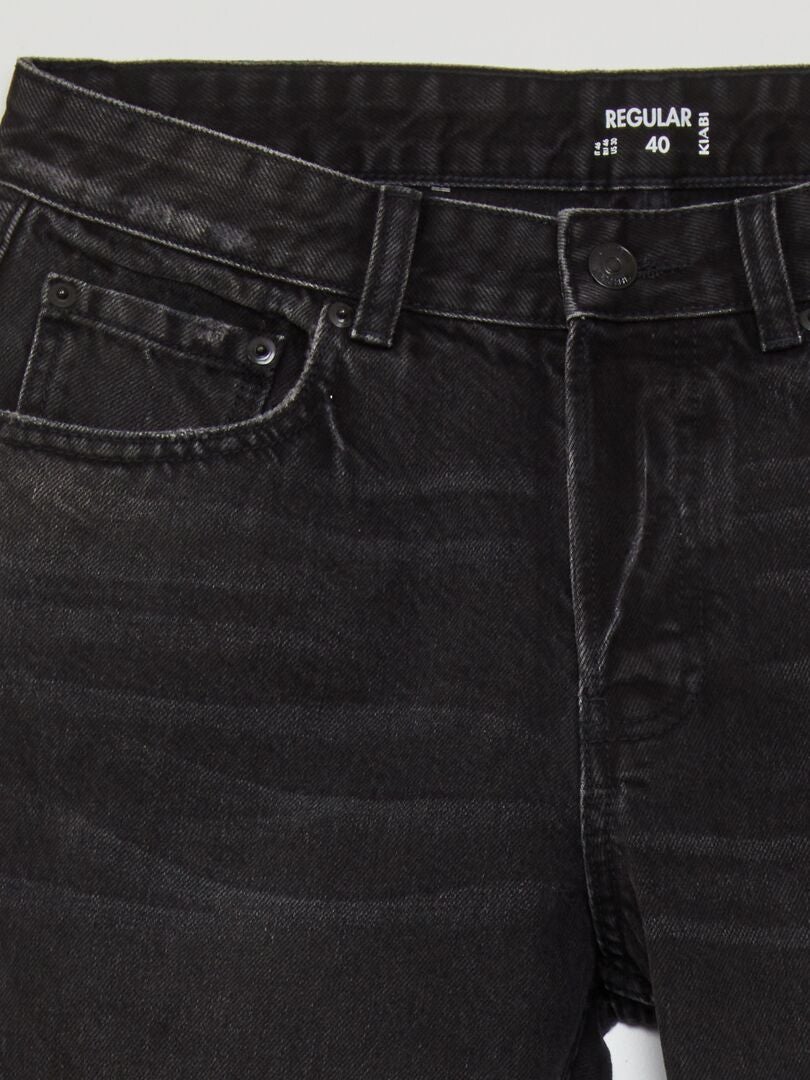 Rechte jeans met 5 zakken en vervaagde pijpen - ZWART