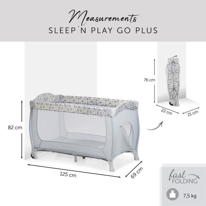 Lit de voyage - HAUCK - SLEEP N PLAY GO PLUS - 60 x 120 cm - Dès la naissance - Pliable - Roulettes - Pooh Exploring