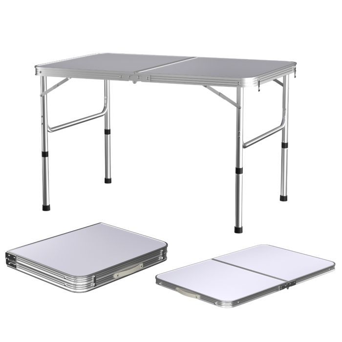 Portable folding aluminum camping table, 90cm wide, rectangular picnic table for kitchen and catering