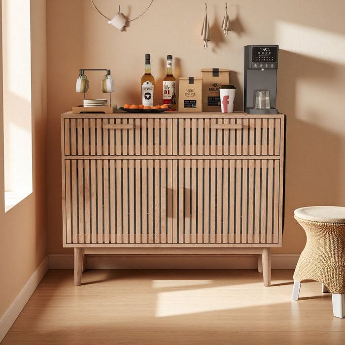 Buffet - Design Moderne - Bois Massif - 2 Portes - 2 Tiroirs - Sécurité Enfant