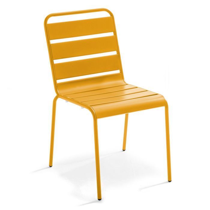 Ensemble table de jardin et 6 chaises en métal jaune Palavas, Oviala