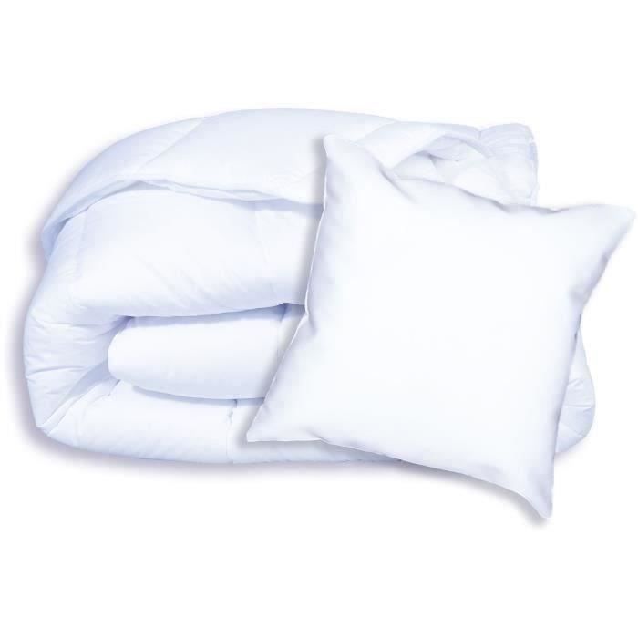 Juego de edredón DODO Warm Anti-Dust Ate 140x200 cm + 1 almohada 60x60 cm - Splendor - Relleno 100% Volupt'air 350gr/m² - Blanco