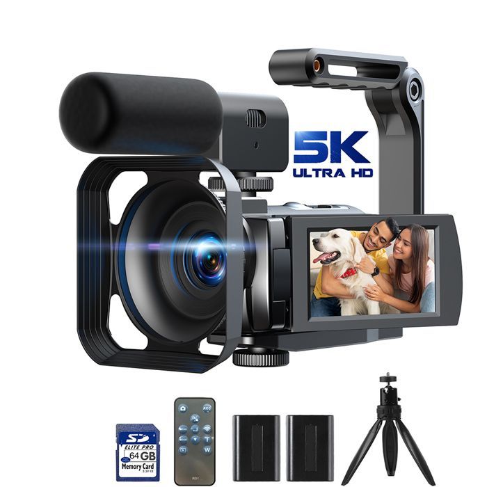 Videocámara Campark 5K HD de 56 MP, cámara de vídeo para vlogs con doble lente, videocámara digital WiFi con micrófono.