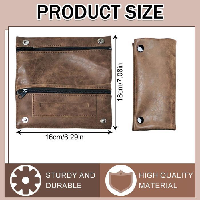 Blague à Tabac en Cuir Hydrofuge Fermeture Éclair, Compartiments Rangement Sécurisé Tabac à Rouler Feuilles Filtres Cuneary
