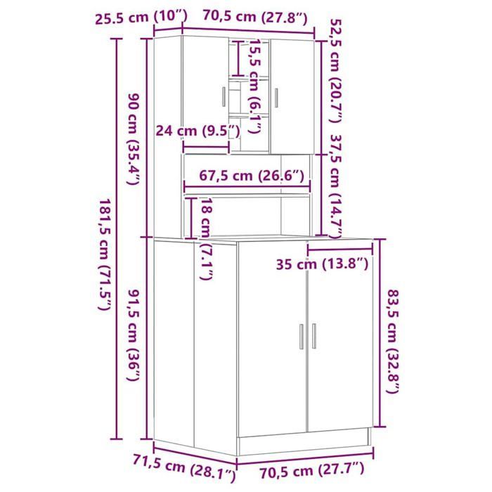 Meuble de rangement pour buanderie - vidaXL - Chêne noir - 70.5x71.5x181.5 cm - Bois d'ingénierie - Autonome