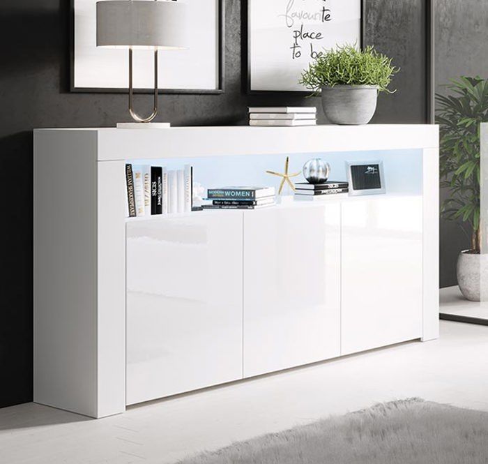 Aparador con LED - Blanco - AKER - 155 x 91,5 x 37 cm