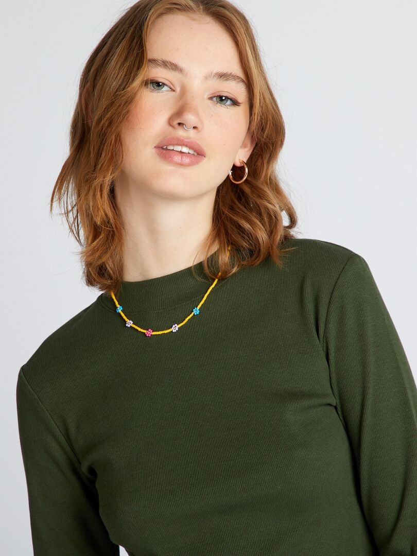 Geribbelde coltrui T-shirt - GROEN