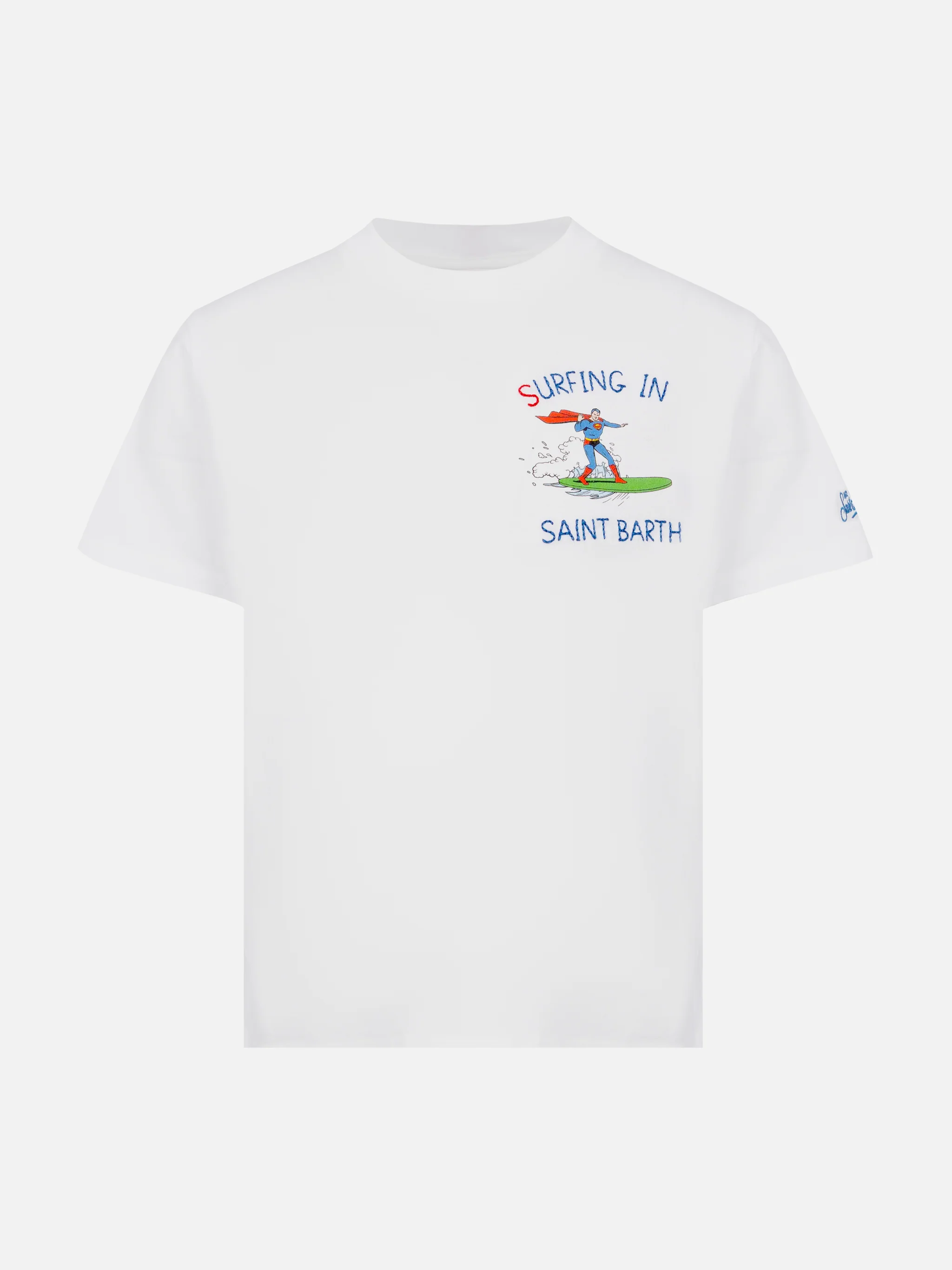 Katoenen T-shirt met borduursel 'Surfen in St. Barth' en Superman-print |