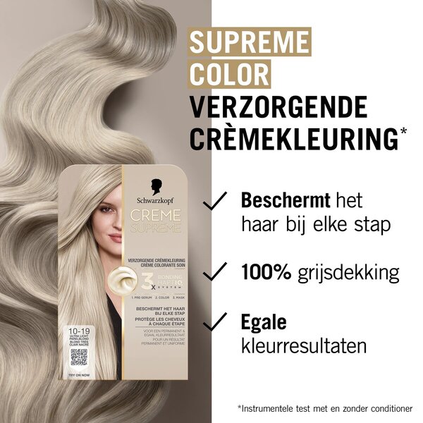 Schwarzkopf Creme Supreme 10-19 Louro Pérola Ultra Claro - Coloração em Creme Cuidadora<br>182g