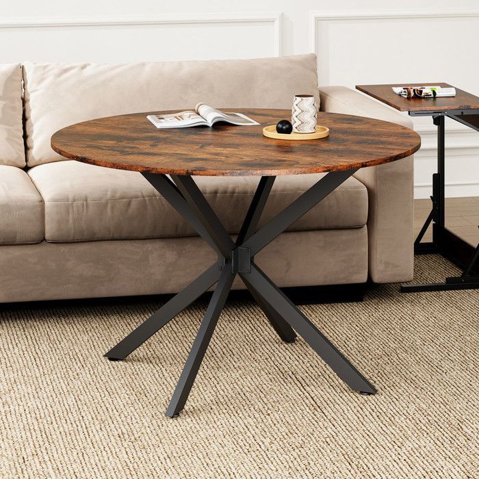 Ronde eettafel 120x120x78cm Ø120cm Industriële vintage stijl X-vormige poten Bruin-zwart Stabiel 4-6 personen Keuken Woonkamer