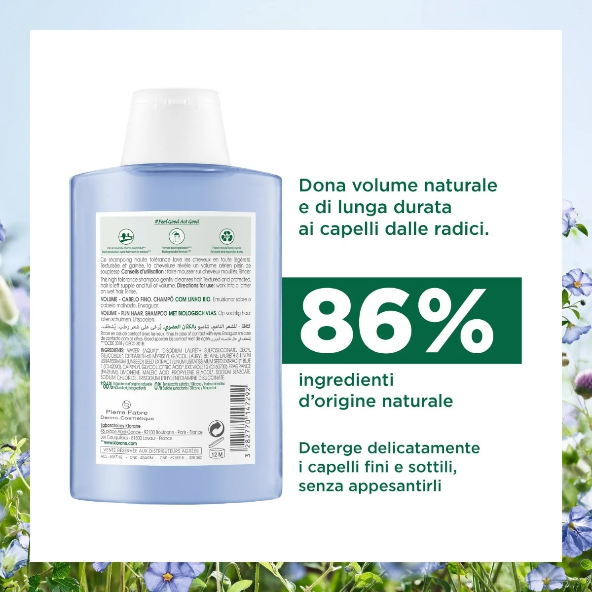 KLORANE Shampoo voor volume met lijnzaadgeur 200 ml voor fijn haar