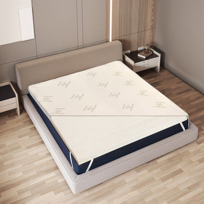 Cubrecolchón de látex - THE WHITE STONE - 140 x 200 cm - Tejido de bambú - Funda extraíble - 5 cm de grosor