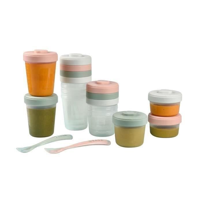 BÉABA - 12-Portion Storage Pack and 2 Silicone Spoons - First Meal Pack - Eucalyptus