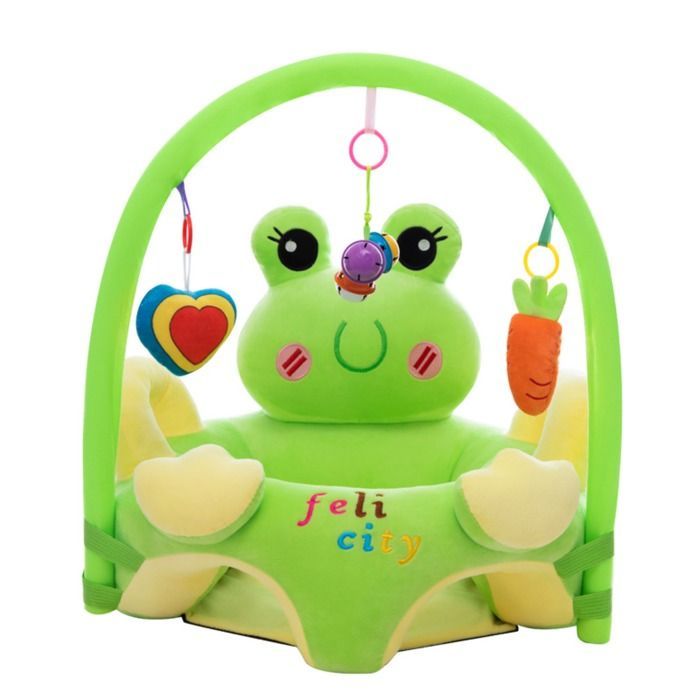 Sillón para bebé a partir de 3 meses, silla de aprendizaje de peluche con barra de juego, asiento suave con soporte para el suelo - Osito